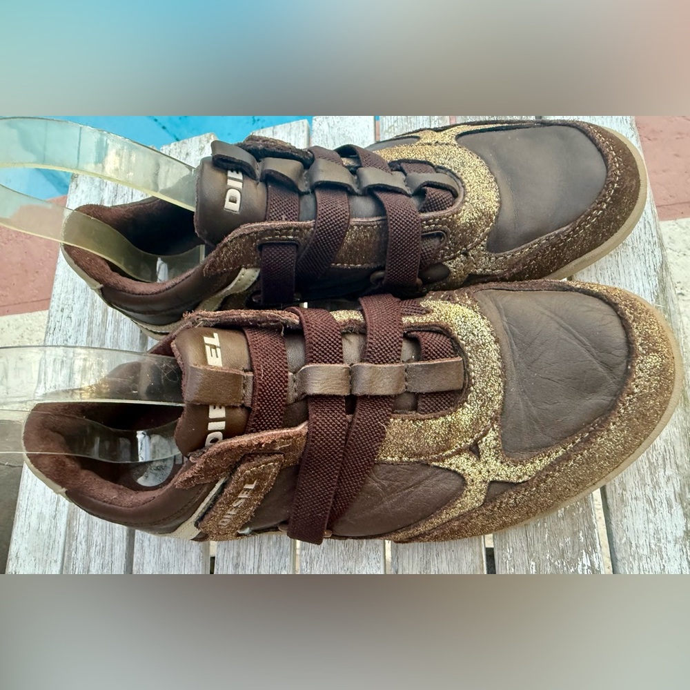 Diesel Motion W Sneakers Leather Brown Gold Metallic Women’s 7 - Picture 5 of 9